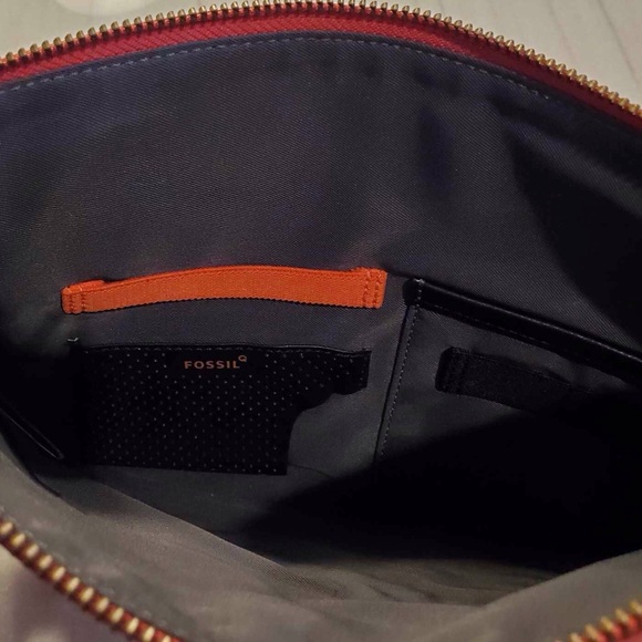 Fossil Emma Neon Coral Leather Large Pouch - Picture 6 of 7